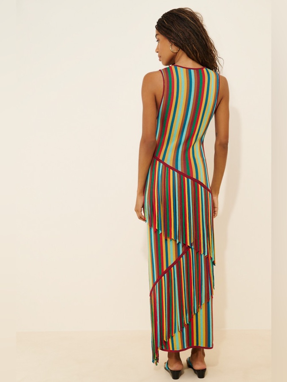 Simon Miller Spiral Knit Maxi Dress Fringe Rainbow Multicolor Sleeveless M boho - Picture 3 of 16